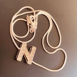 Beautiful N Initial Lettering Crystal Rhinestone pendant Silverplated Necklace